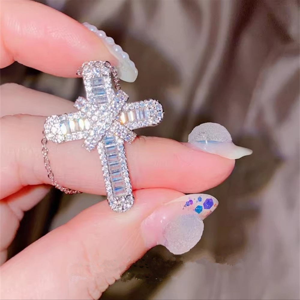 Sterling sliver diamond cross - Picture 3 of 13